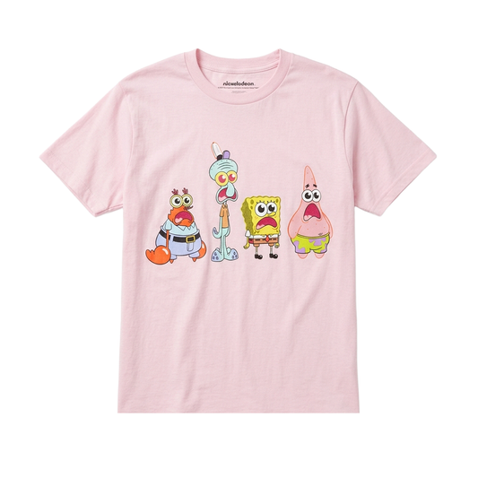 Pink SpongeBob Squarepants crop T-shirt for women by Mad Engine, featuring a fun graphic design on a casual shirt.