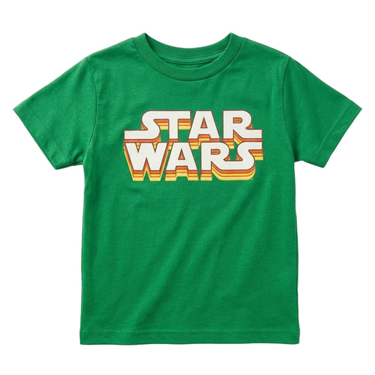 Toddler Star Wars retro logo green T-shirt featuring a classic Star Wars design on a soft cotton shirt.
