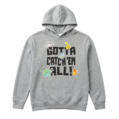 Boy's grey Heather Pokemon Gotta Catch 'em All hoodie pullover with Pokémon logo and design, made by Rex Distributor, Inc.