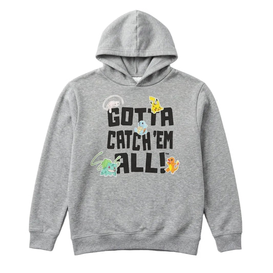 Boy's grey Heather Pokemon Gotta Catch 'em All hoodie pullover with Pokémon logo and design, made by Rex Distributor, Inc.