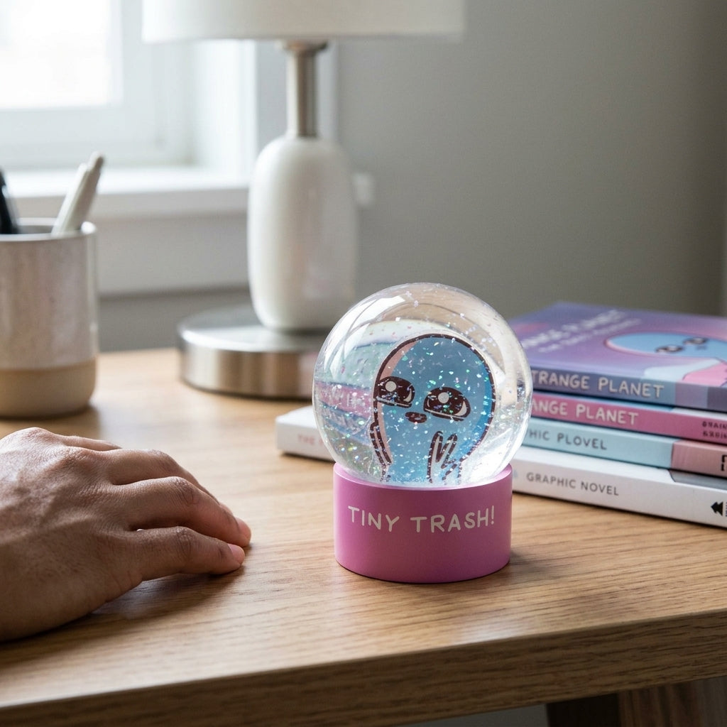 Strange Planet Tiny Trash Snow Globe collectible accessory by Rex Distributor, Inc., featuring a miniature snow globe with quirky design.