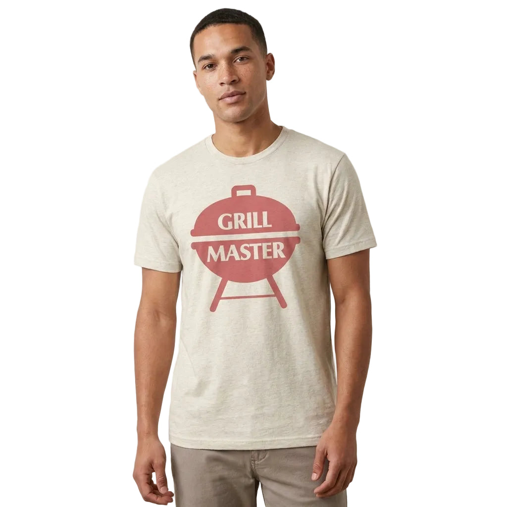 Men's Grill Master Graphic T-Shirt by Mad Engine featuring retro BBQ design in Heather Grey, perfect for Father's Day.