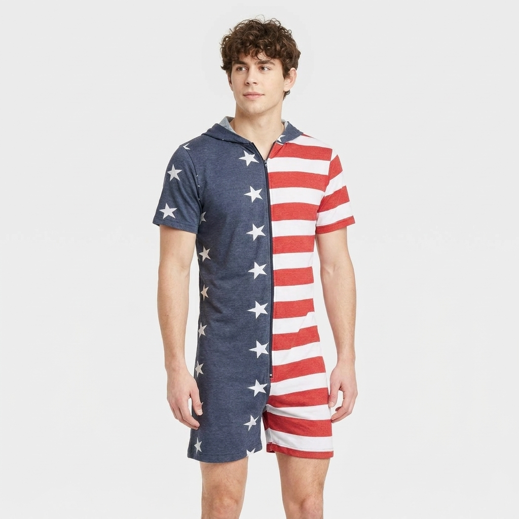 Men's USA Flag Americana Romper One Piece Pajama
