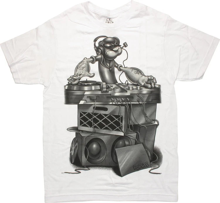 Men's Popeye DJ Mixing Graphic Tee T-Shirt