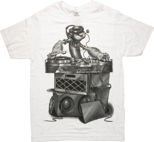 Men's Popeye DJ Mixing Graphic Tee T-Shirt