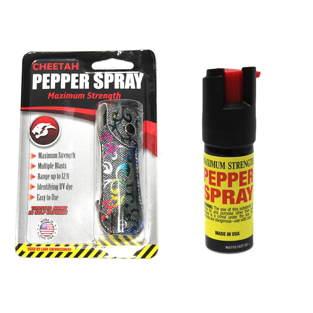 Rex Distributor 0.5 oz pepper spray with silver flower case, compact self-defense spray designed for personal safety.