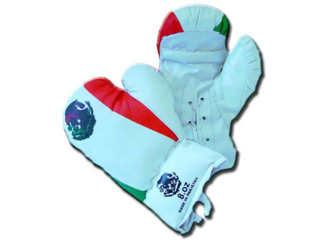 Red, white, and green Mexican flag boxing gloves by Rex Distributor, Inc., designed for fitness and boxing training.