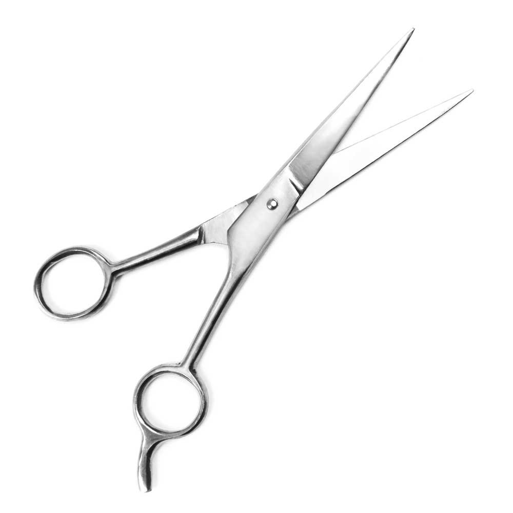 Silver RI 532-D 7.5-inch ice-tempered barber scissors with sharp blades, designed for professional grooming and hair cutting.
