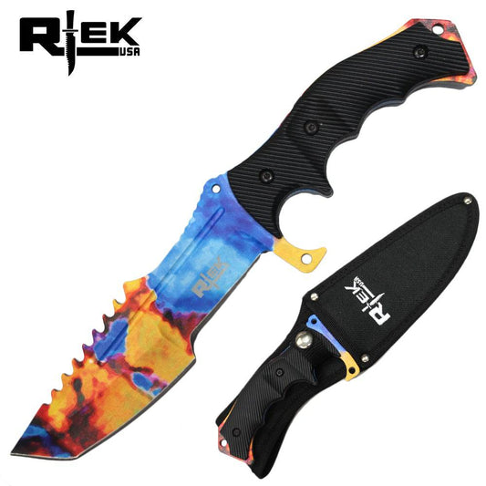 RT 0238-D11 11" RTEK Multicolor Tactical Hunter Fixed Blade Knife with Sheath