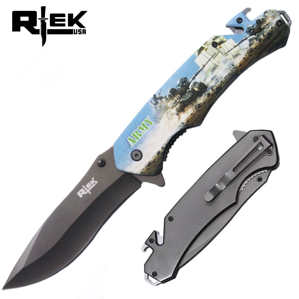 RT 6351-AR 6" Rtek Jumbo Tactical Serviceman Assist-Open Rescue Knife with Bottle Opener, Rope Cutter & Glass Breaker - Rex Distributor, Inc. Wholesale Licensed Products and T-shirts, Sporting goods,