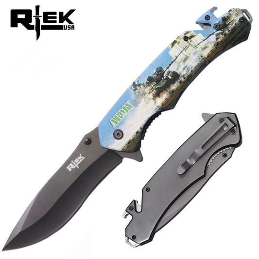 RT 6351-AR 6" Rtek Jumbo Tactical Serviceman Assist-Open Rescue Knife with Bottle Opener, Rope Cutter & Glass Breaker - Rex Distributor, Inc. Wholesale Licensed Products and T-shirts, Sporting goods,