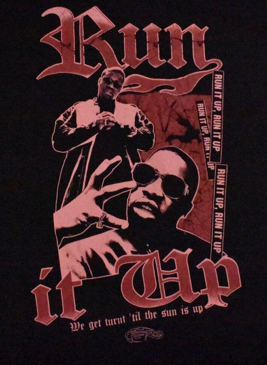 Men's A$AP Ferg Run It Up graphic long sleeve T-shirt by Rex Distributor, Inc. featuring a bold design on a black shirt.
