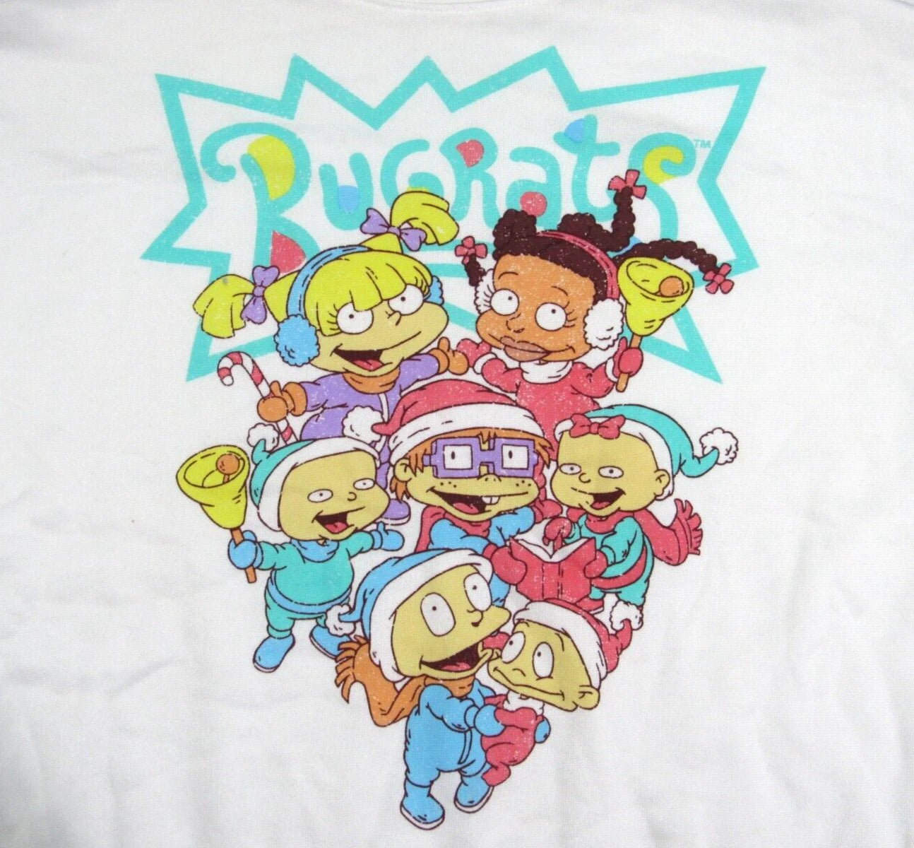 White Rugrats holiday sweatshirt for women featuring Nickelodeon characters, cozy sweater with festive design from Rex Distributor, Inc.