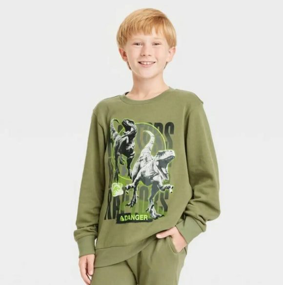 Boys Green Jurassic Park Raptor Graphic Sweatshirt