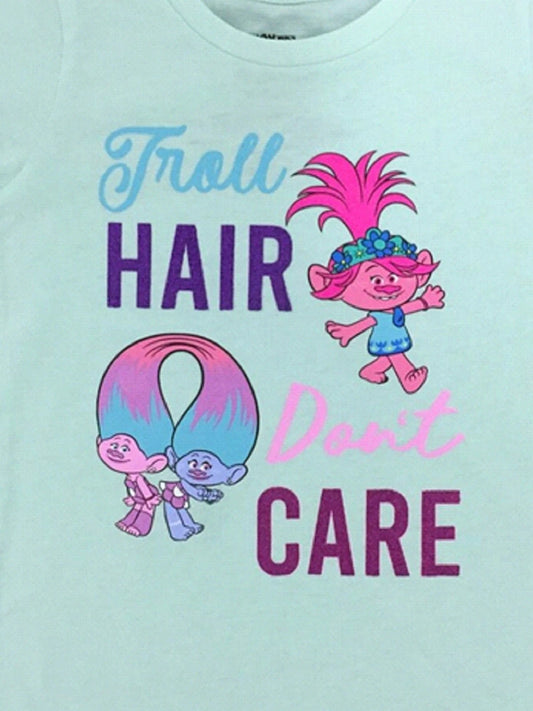 Girls Trolls Mint Troll Hair Don't Care Short Sleeve Tee T-Shirt