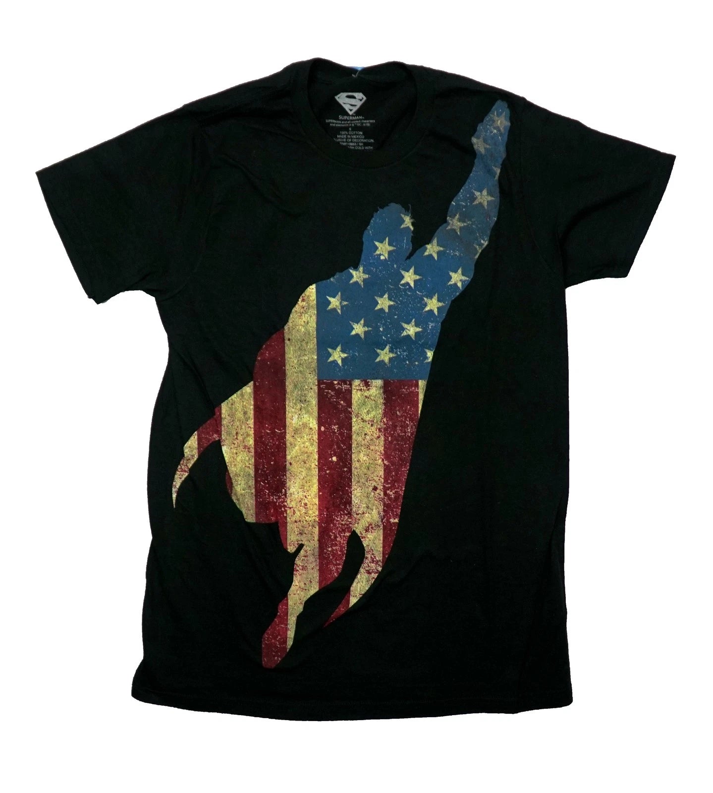 Men's DC Comics Superman Flying American Flag Silhouette Tee T-Shirt