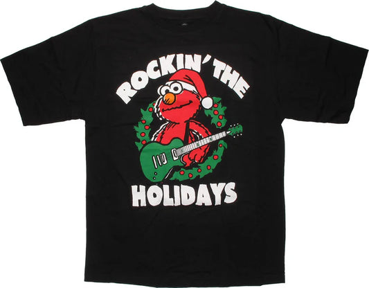 Men's Sesame Street Elmo Rockin Holidays T-Shirt Tee Black