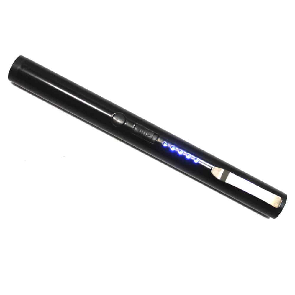 Black Rex Distributor stun pen with high-power 100kv stun gun, USB rechargeable, designed for self-defense.