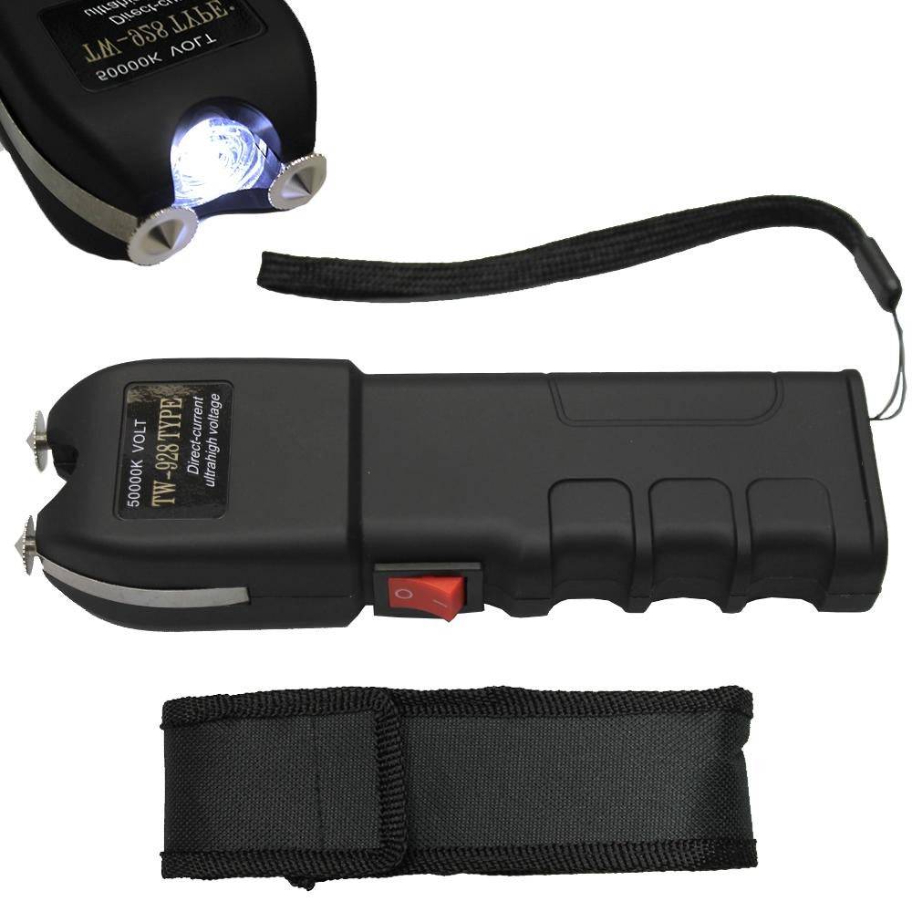 STUN T31928-BK 7" 50000KMV Black Heavy Duty Self Defense Led Flash Light Stun Gun Rechargeable