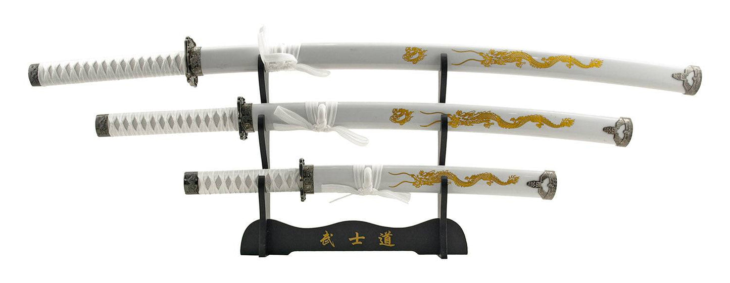 SWSA 124-WTDG Traditional Three Tier Japanese Samurai Katana Set - White Dragon
