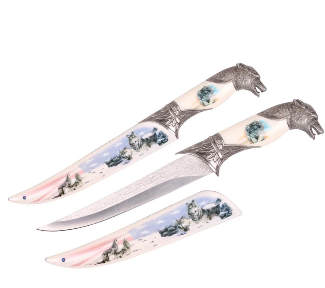 T 224851-1 13 3/4" Wolf Dagger with White Scabbard - Rex Distributor, Inc. Wholesale Licensed Products and T-shirts, Sporting goods,