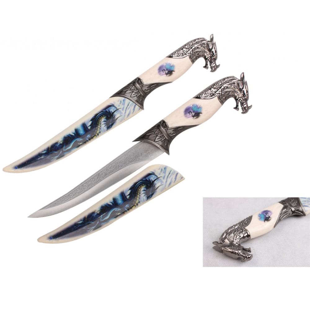 T 224852 13 3/4" Fantasy Dagger Blue Dragon on White Scabbard - Rex Distributor, Inc. Wholesale Licensed Products and T-shirts, Sporting goods,