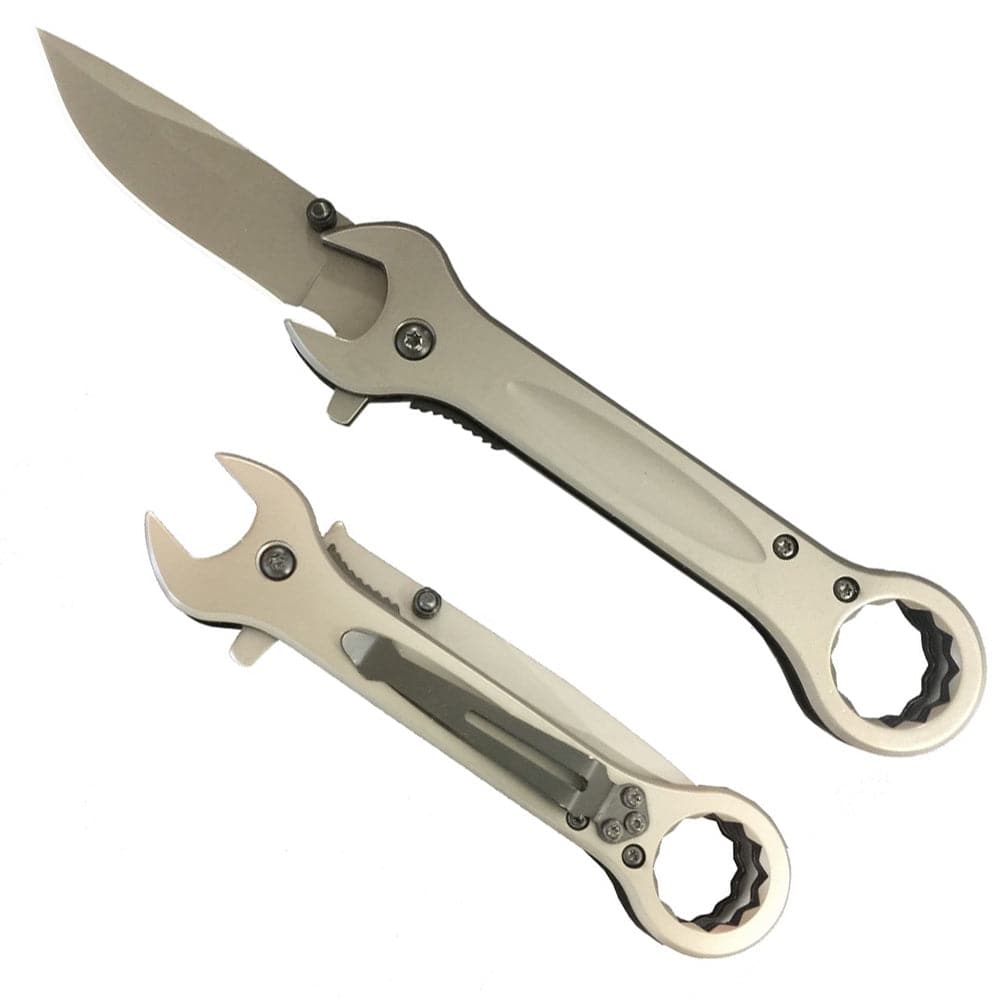 T 271287 5" Grey Wrench-Shaped Assist-Open Folding Knife - Rex Distributor, Inc. Wholesale Licensed Products and T-shirts, Sporting goods,