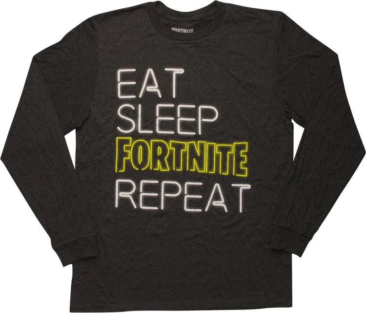 Men's Grey Fortnite Eat Sleep Fortnite Repeat Long Sleeve Tee T-Shirt