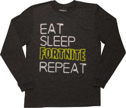 Men's Grey Fortnite Eat Sleep Fortnite Repeat Long Sleeve Tee T-Shirt