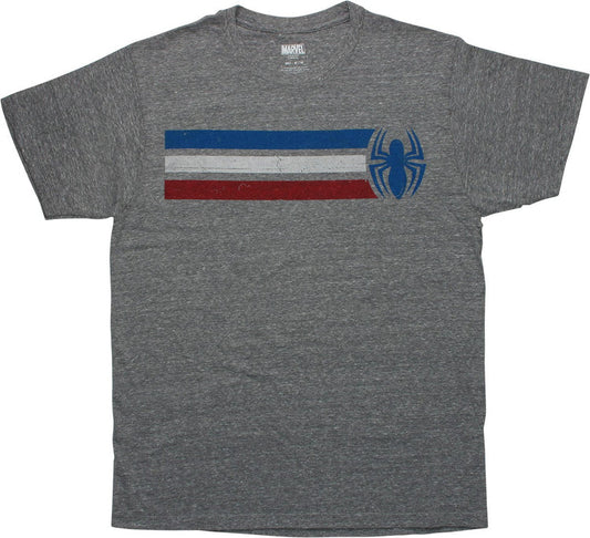 Men's Marvel Spiderman Spider Logo Stripes Heather Gray Graphic Tee T-Shirt