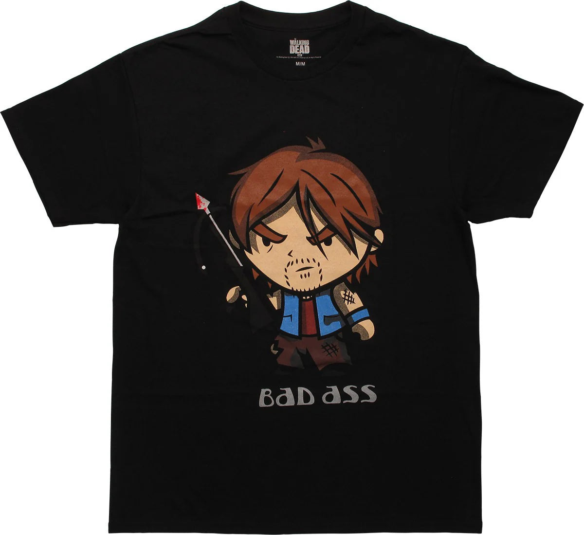 Men's Walking Dead Bad Ass Daryl Chibi T-Shirt Graphic Tee Black