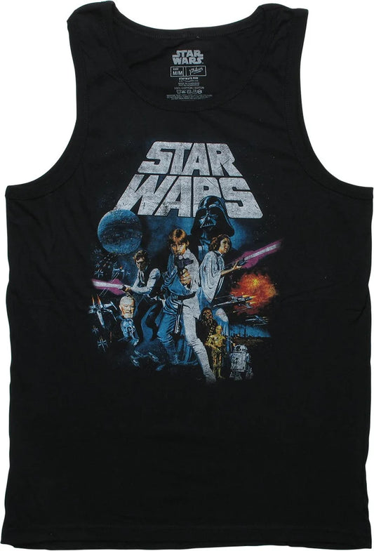 Men's Black Star Wars New Hope Poster Distressed Tank Top