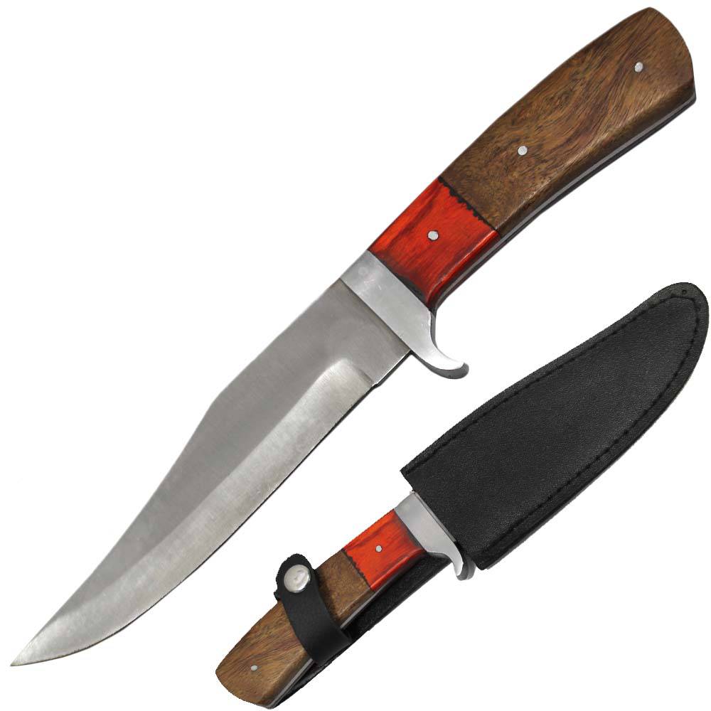 TH 126-WD 10" Multicolor Wood Handle Hunting Knife with Leather Sheath - Rex Distributor, Inc. Wholesale Licensed Products and T-shirts, Sporting goods,