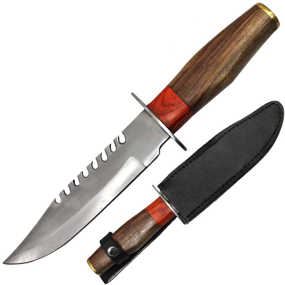TH 128-WD 11" Multicolor Wood Handle Hunting Knife with Leather Sheath - Rex Distributor, Inc. Wholesale Licensed Products and T-shirts, Sporting goods,