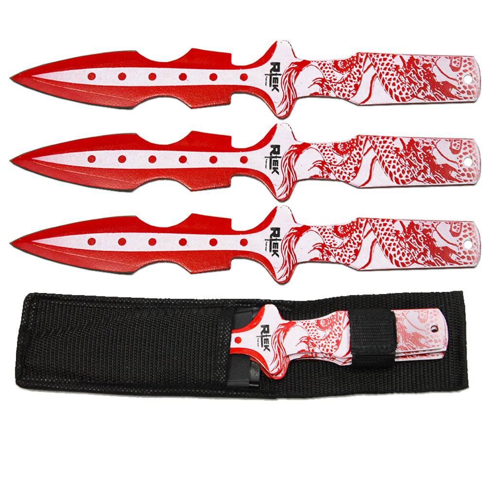 TK 800-310RDR 10" Red Dragon Print Throwing Knife Set with Nylon Sheat ...