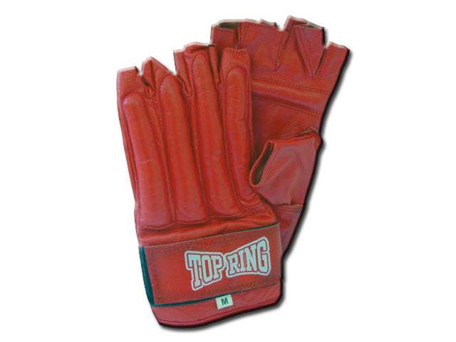 Black Rex Distributor Inc. TR 499 Top Ring leather MMA fingerless punching bag gloves with wrist support for boxing fitness.