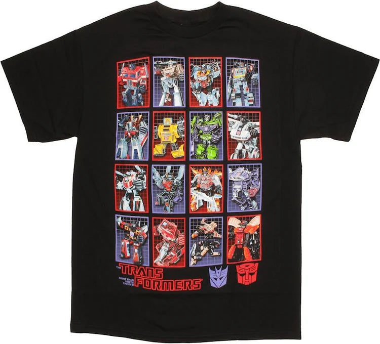 Men's Black Transformers Cyberwall G1 Box Art Graphic Tee T-Shirt