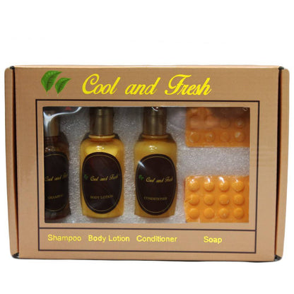 Rex Distributor 5-piece cool and fresh traveling toiletry set with bottles and containers for personal care on the go