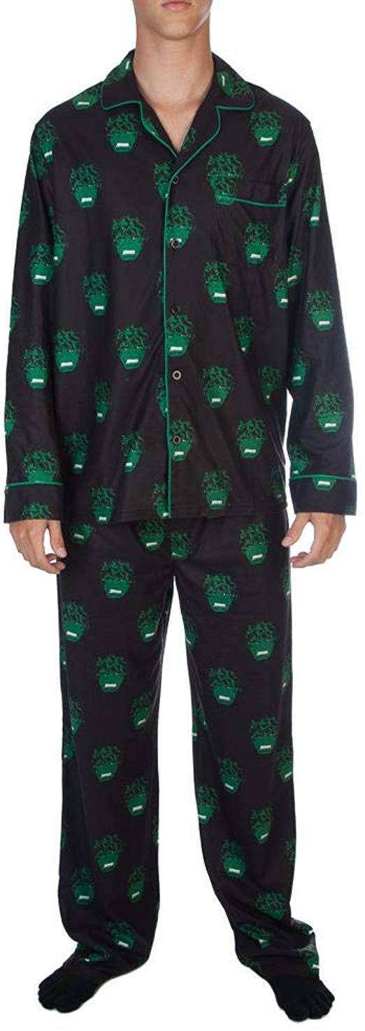 Men's Marvel The Incredible Hulk pajama set by Bioworld, featuring green Hulk print and comfortable fabric for relaxing.