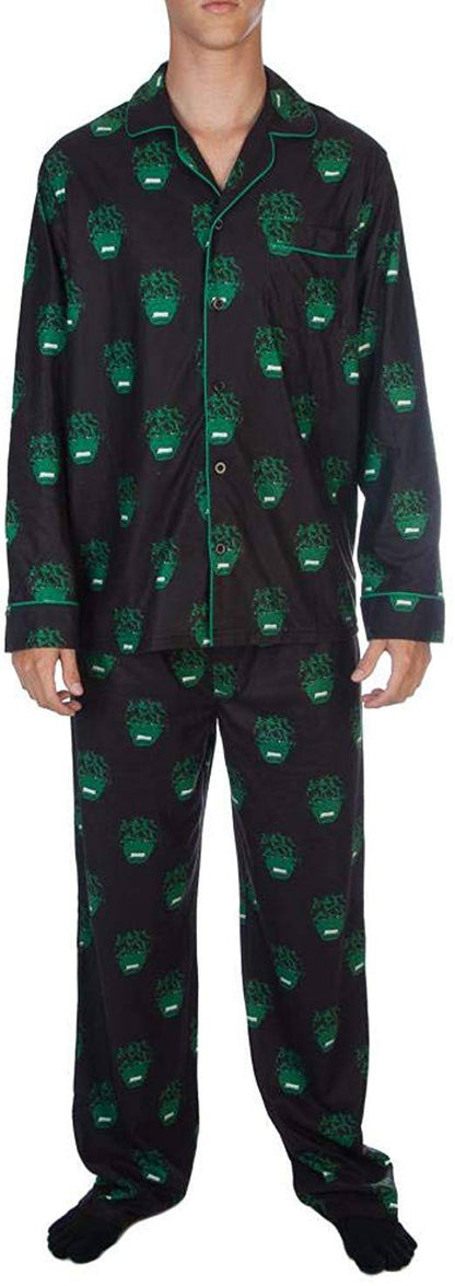 Men's Marvel The Incredible Hulk pajama set by Bioworld, featuring green Hulk print and comfortable fabric for relaxing.