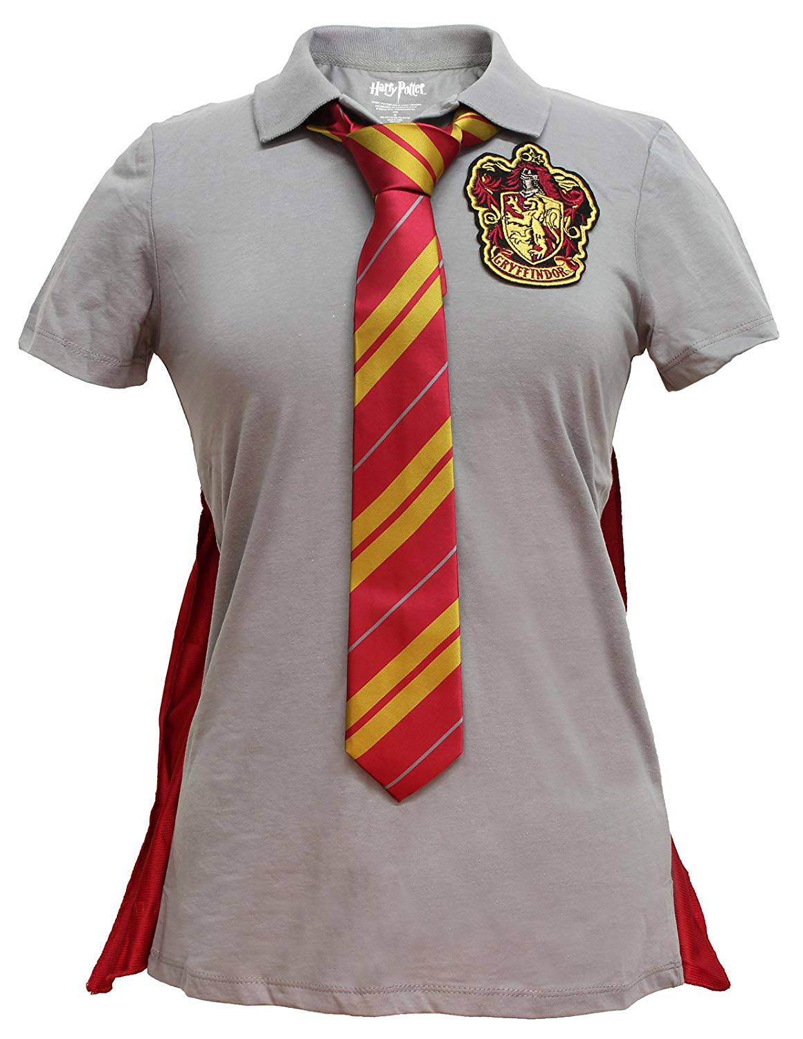 Women Junior's Gray Harry Potter Gryffindor Caped Polo Tie Juniors Tee T-Shirt - Rex Distributor, Inc. Wholesale Licensed Products and T-shirts, Sporting goods,
