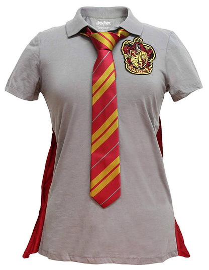 Women Junior's Gray Harry Potter Gryffindor Caped Polo Tie Juniors Tee T-Shirt - Rex Distributor, Inc. Wholesale Licensed Products and T-shirts, Sporting goods,
