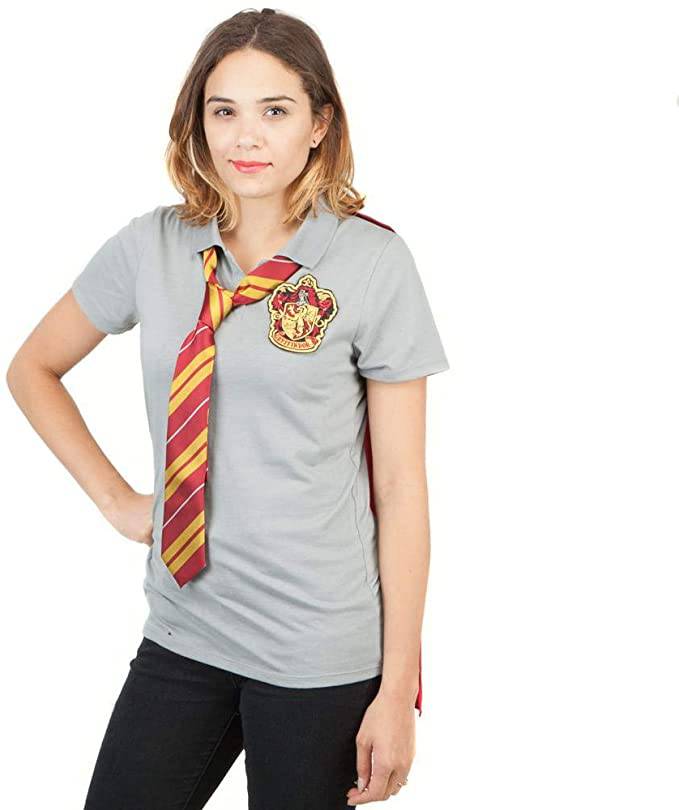 Women Junior's Gray Harry Potter Gryffindor Caped Polo Tie Juniors Tee T-Shirt - Rex Distributor, Inc. Wholesale Licensed Products and T-shirts, Sporting goods,