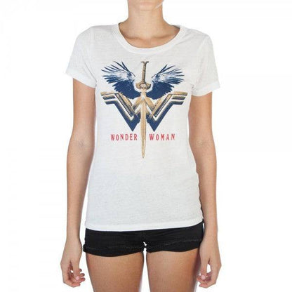 Womens Juniors White Wonder Woman Logo Burnout God-Killer Sword Boyfriend Tee T Shirt - Rex Distributor, Inc. Wholesale Licensed Products and T-shirts, Sporting goods,