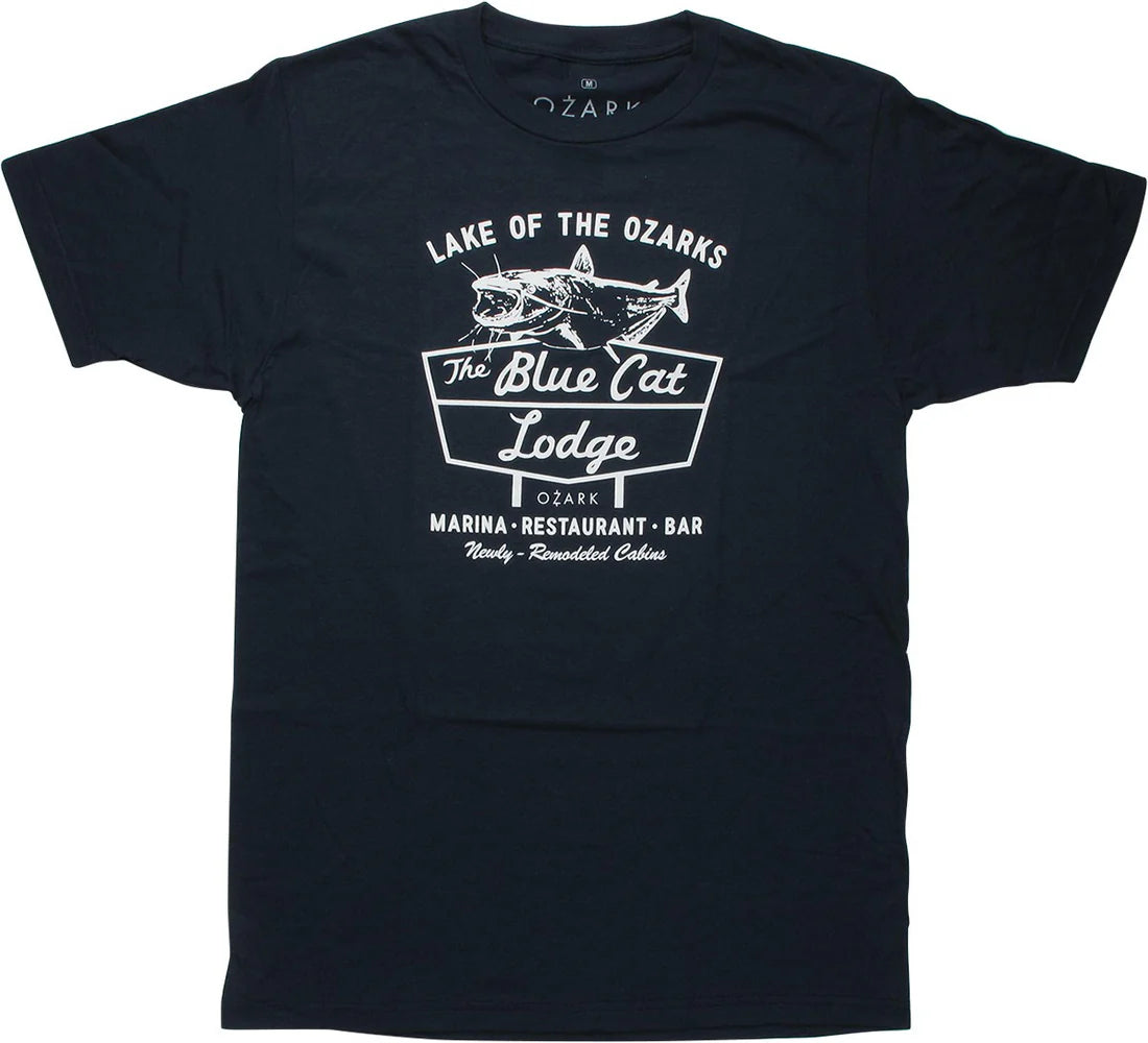 Men's Ozark Blue Cat Lodge Sign Graphic Tee T-Shirt