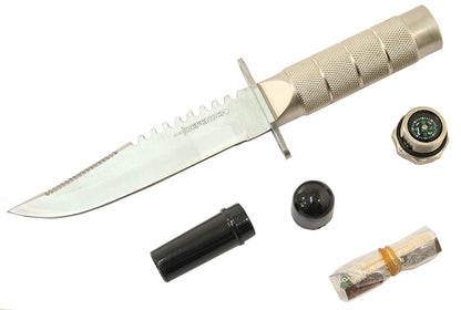 SH 5220-SL 8" Silver Stainless Steel Hunting Survival Knife with Sheath