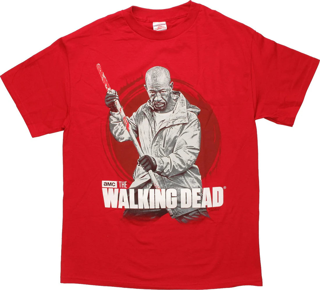 Men's Walking Dead Morgan Bo Staff Graphic Tee T-Shirt Red