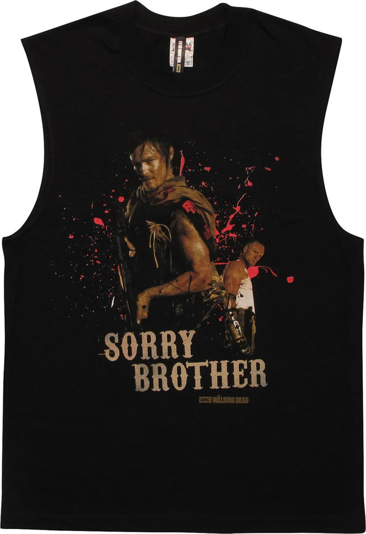 Men's Walking Dead Sorry Brother Wings Muscle T-Shirt Black