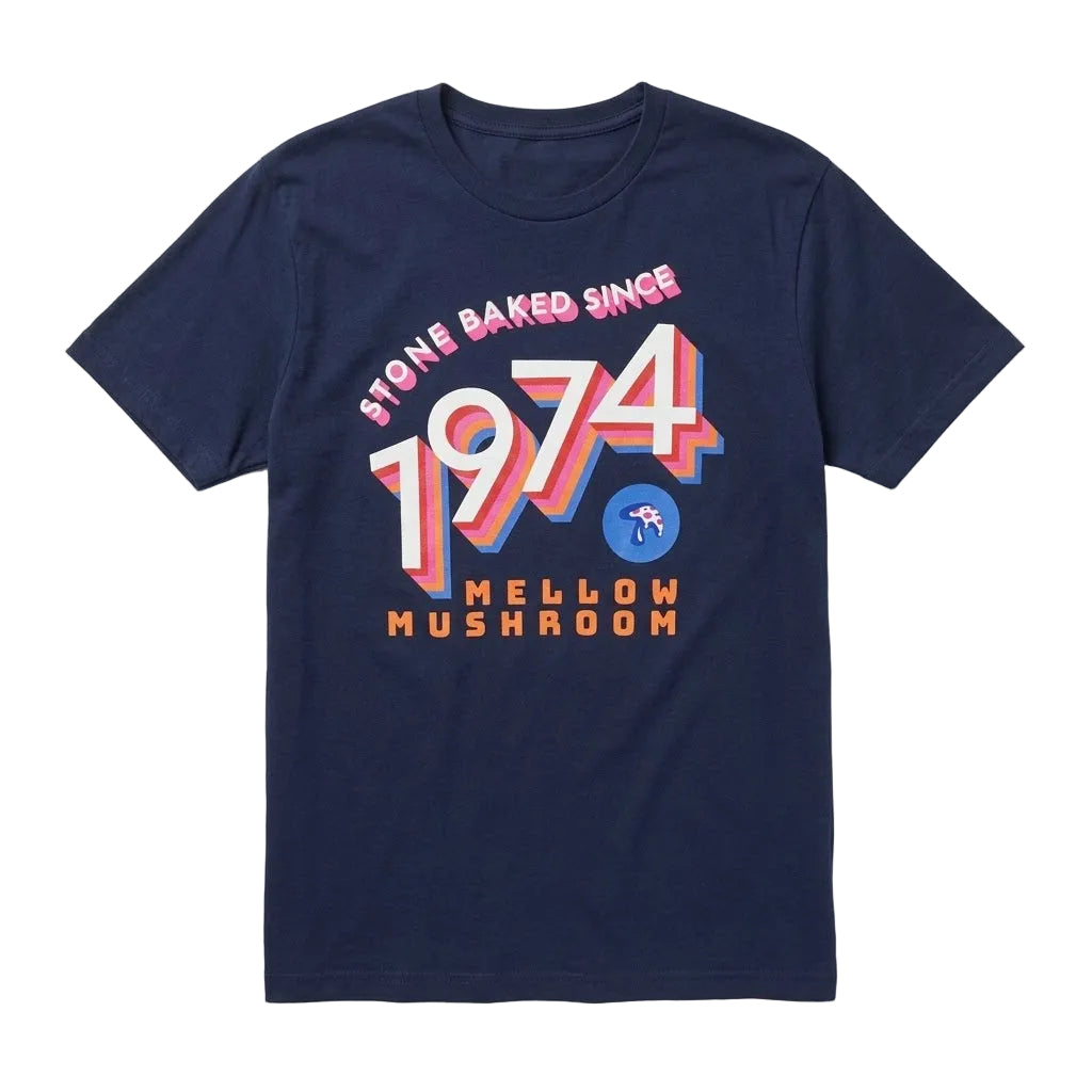 Men's Mellow Mushroom Stone Baked Since 1974 Graphic Tee T-Shirt