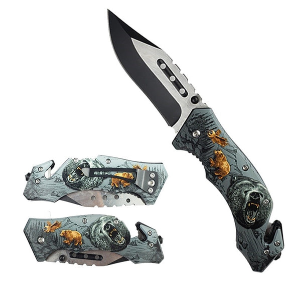 KS 31309-BR 4.5" Spring Assisted Bear Wildlife Rescue Folding Pocket Knife